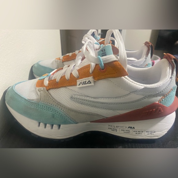 Womens Retro Fila running shoes- white, burnt orange, teal size 8 - Picture 8 of 15